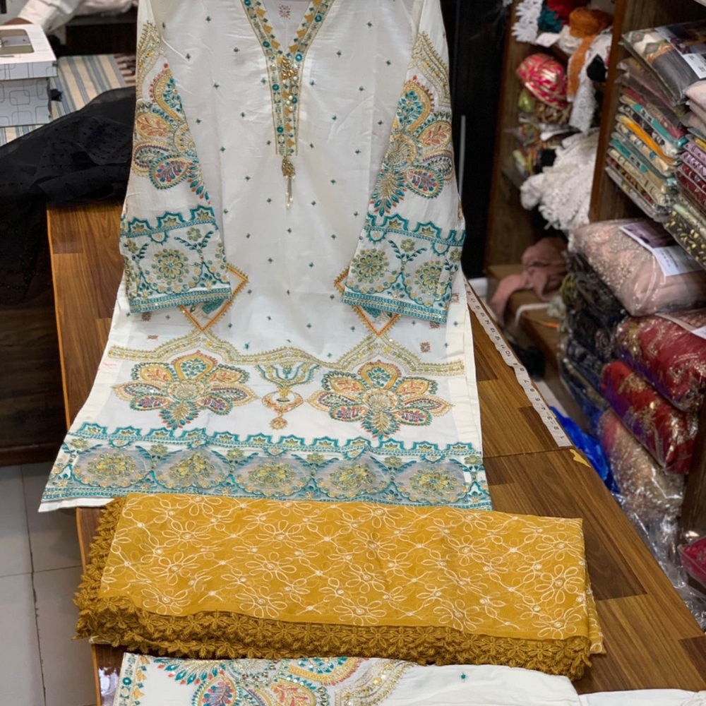 Embroidered White and Gold Dress